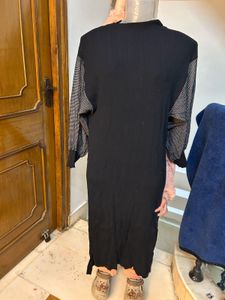 Black Midi Dress with Mesh Sleeves