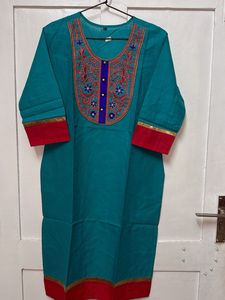 Teal Embroidered Kurta