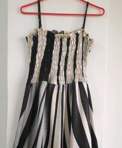 Satin Dress Black &amp; White Strips Women's Partywear