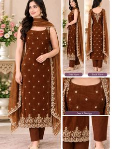😱 Brown Velvet Embroidered Kurta Set💕