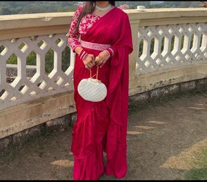 Fuchsia pink Ruffled Saree