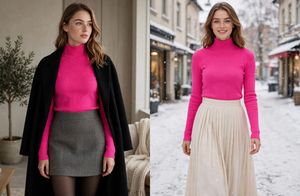 Free Delivery- Hot Pink Ribbed Mock Neck Top