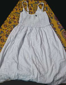 White-Blue Floral Cotton Button-Down Sundress