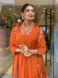 Orange Embroidered Kurta Set