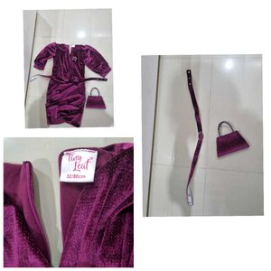 Elegant Velvet Dress with Matching Bag