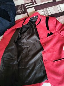 Red Ethnic Jacket with Black Accents