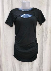 I. Chic Black Ruched Cut-Out Dress