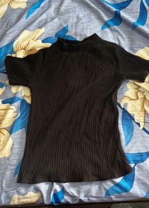 Ribbed Black Turtleneck Top