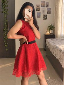 Chic Red Lace A-Line Dress
