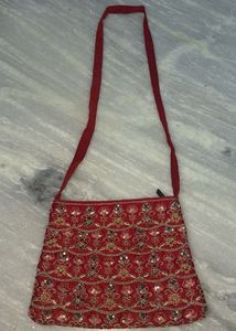 Red Embroidered Clutch Bag