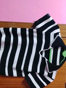 Striped Polo Neck Top
