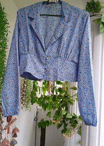Blue Floral Cropped Shirt