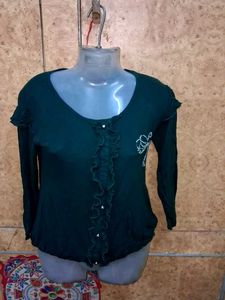 Chic Ruffled Dark Green Top