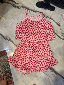 Pink Heart Print Sleepwear Set