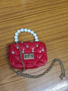 Red Quilted Mini Handbag with Chain