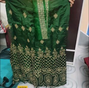 Unstitched Green Lahenga, Blouse And Dupatta Set Combo