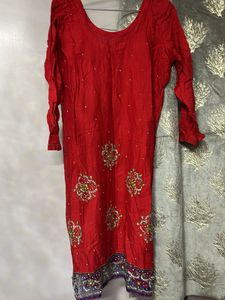 Red Embellished Kurta and salwar