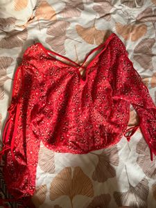 y2k Red balloon sleeves top with strings