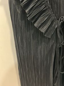 Zara Black Pleated Top with Ruffle Neckline