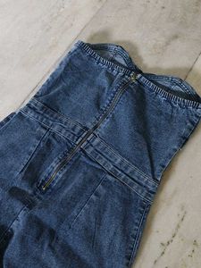 Blue Denim Strapless Jumpsuit