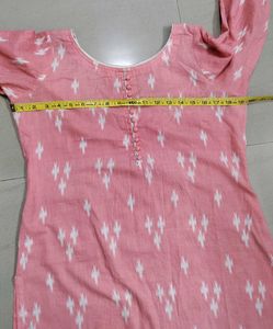Pink Ikat Kurta Set with Jhumka Earrings