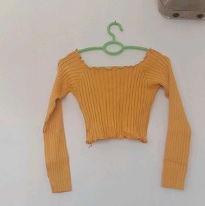 Yellow Ribbed Long Sleeve Top