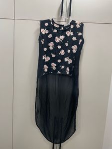 floral high-low crop top with a sheer overlay