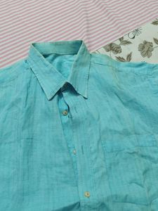 Men's Blue Short Sleeve Button-Up Shirt