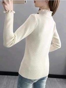 Ribbed White Turtleneck Top
