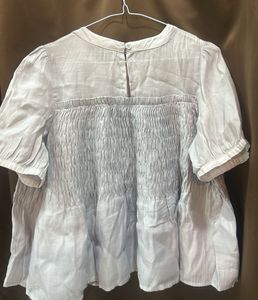 Light Blue Smocked Puff Sleeve Top