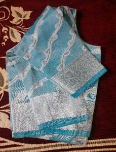 Elegant Blue Saree with Silver Border