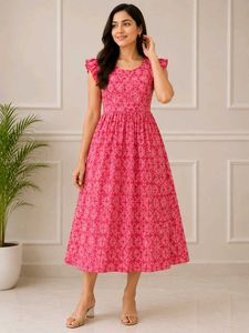 Beautiful Pink Printed Midi Dress