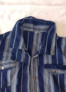 Striped Cropped Denim Jacket