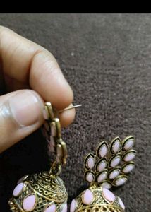 Pink Jhumkas and Red Earrings Combo