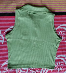 Mint Green Ribbed Polo Crop Top