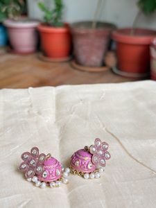 Beautiful Pink Jhumka Earrings
