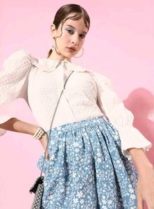 White Textured Puff Sleeve Top