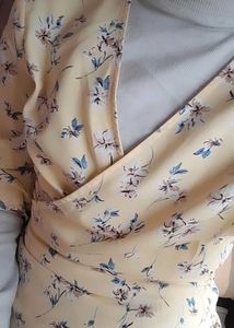 Yellow Floral Print Wrap Dress