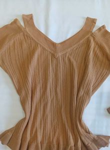 Brown Cold Shoulder Bell Sleeve Top