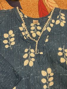 Blue Leaf Print Kurta