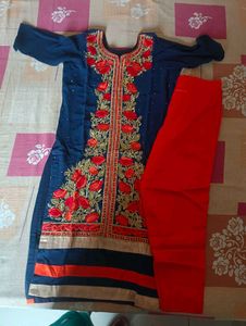 Embroidered Navy Blue Kurta Set