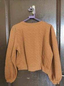 Brown Textured Cropped Sweatshirt
