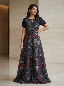 Floral Print Maxi Dress with Bow
