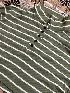 Olive Green Striped Cropped Top