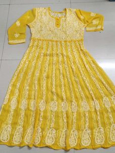 Yellow Chikankari Faux Georgette