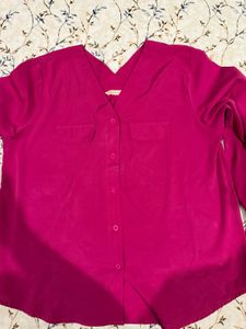 V-Neck Pink Long Sleeve Shirt