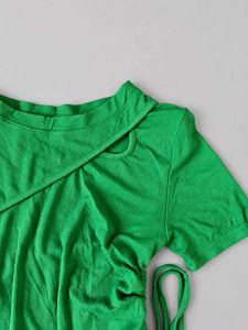 Green Asymmetrical Cut-Out Ruched Top
