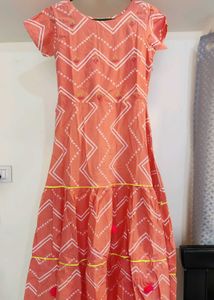 Peach Printed Tiered Maxi Dress