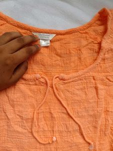Orange Textured Short Sleeve Top