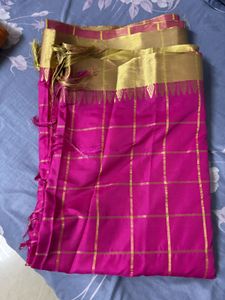 Pink Silk Saree with Gold Border